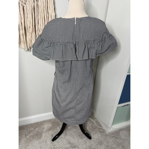 J.Crew Women's Black White Classic Gingham Plaid Ruffle Short Mini Dress 10 - Picture 2 of 7